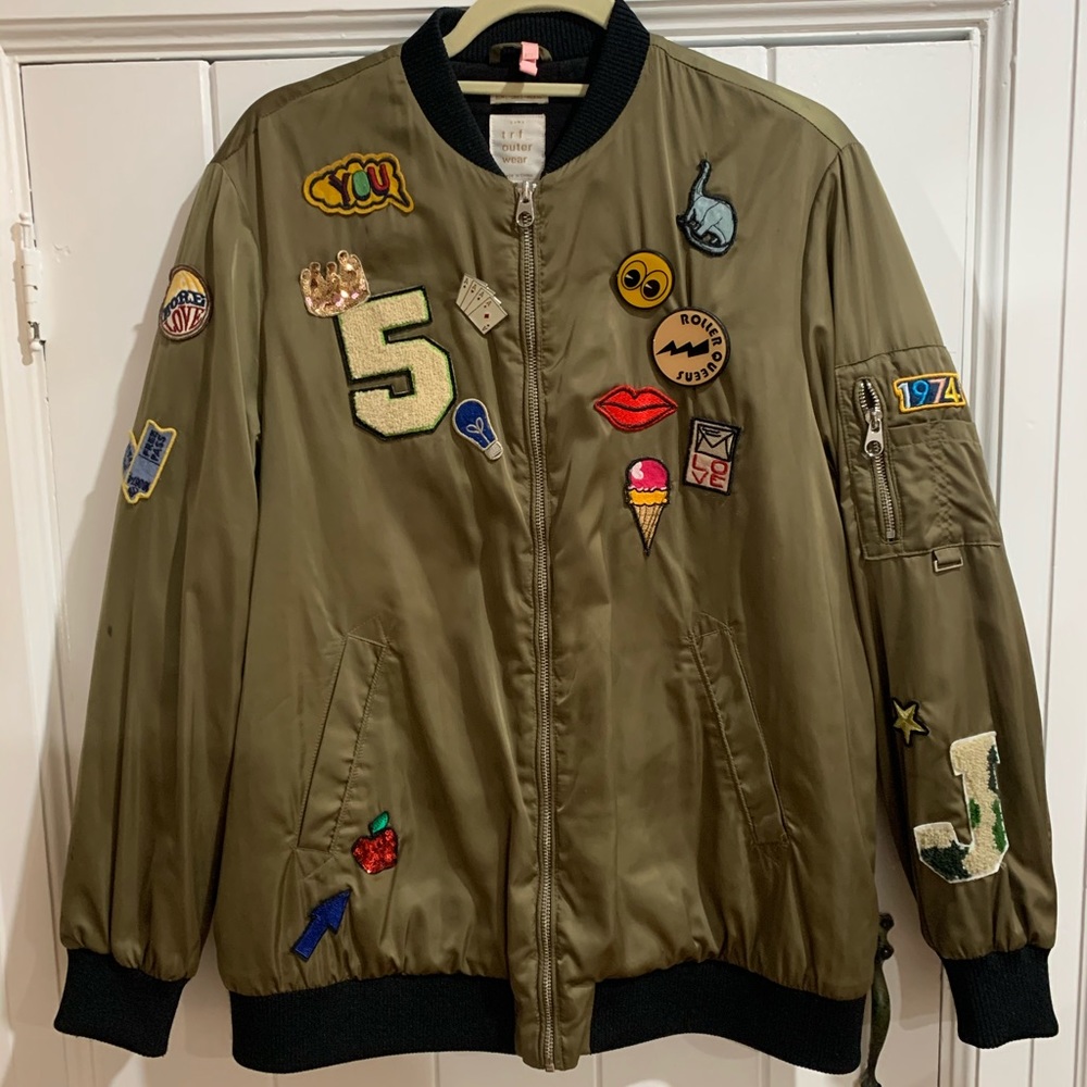 Adorable patchwork bomber jacket!